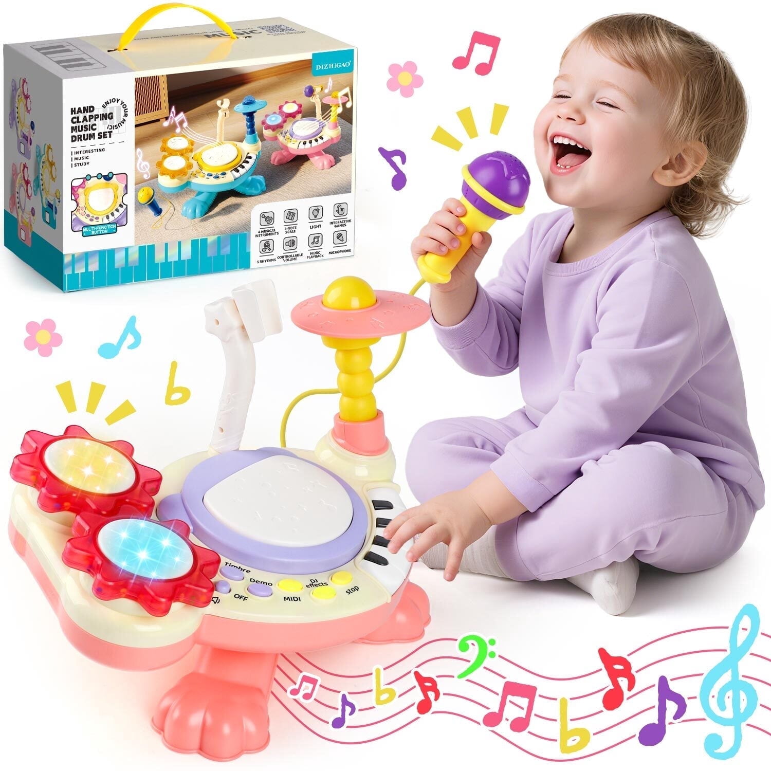 HopeRock Baby Toys, Toddler Drum Set for Ages 1 2 3 4, Baby Drum Toys for Ages 2-4 Years Old,with Light up and Music Instruments Birthday Gift for Toddlers.