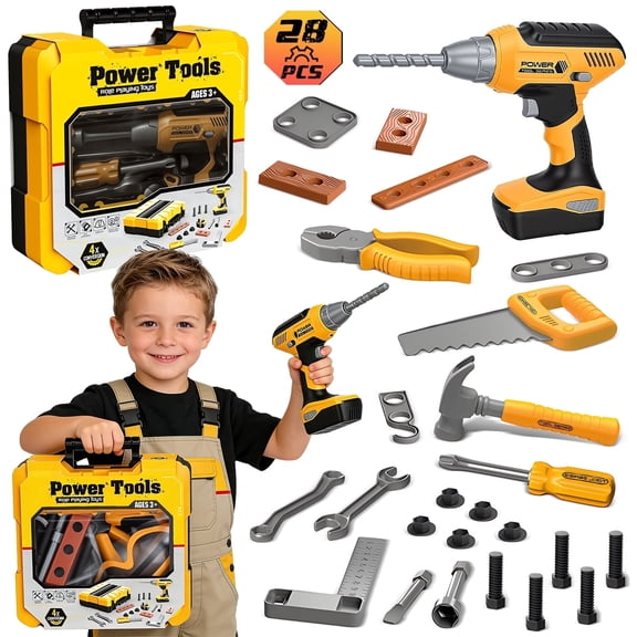 HopeRock Kids Tools Toys Set for Boys Kids,28PCS Kids Drill Toys with Tool Box ,Tools Set for Kids Ages 3 4 5 6, Christmas Birthday Gift for Boys Toddlers.