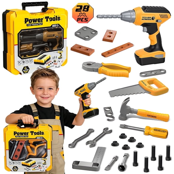 HopeRock Kids Tools Toys Set for Boys Kids,28PCS Kids Drill Toys with Tool Box ,Tools Set for Kids Ages 3 4 5 6, Christmas Birthday Gift for Boys.