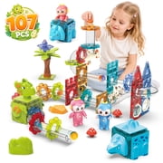 HopeRock Marble Run Magnetic Building Blocks, 107 PCS Magnetic Tiles Toys for Kids Ages 3 4 5 6 8+, STEM Toys, Birthday Gift for Boys and Girls.