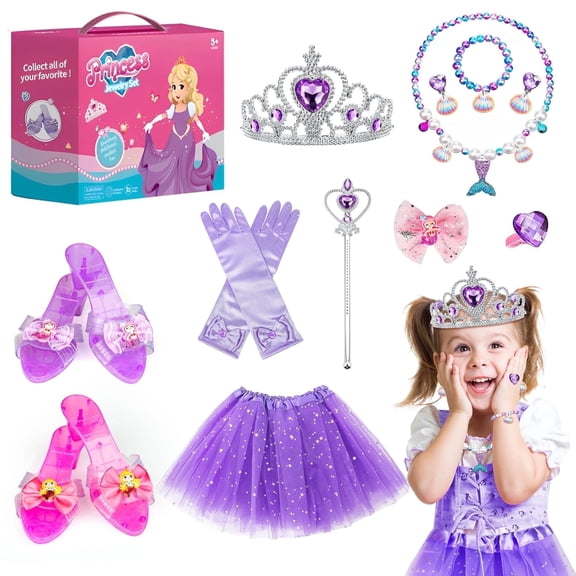 HopeRock Mermaid Princess Toy, Dress Up Toy Set for Little Girls Ages 3-6 Years, Halloween Costume, Include Jewelry, Crown and Shoes, Princess Pretend Play Toy Gift For 2 3 4 5 6 Year Old Girls