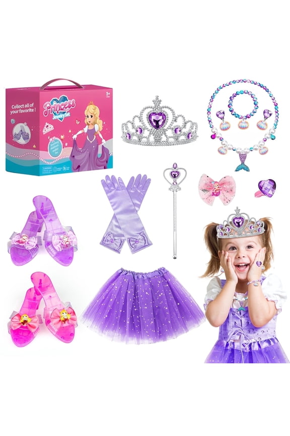 Girl Dress up Princess Set, Mermaid Toys for Girls Ages 3-6 Years, Halloween Costume, Include Jewelry, Crown and Shoes, Princess Pretend Play Toy Gift for 2 3 4 5 6 Year Old Girls.