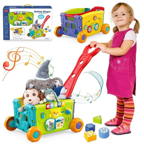 HopeRock Play Shopping Baskets Toys with Wheels for 2 3 4 5 Years, Baby Activity Center Toys, Early Educational Birthday Gifts for Baby Boys Girls.