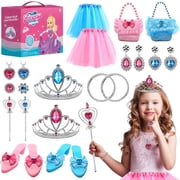 HopeRock Princess Dress up Toy for Little Girls 3-6 Years,Halloween Costume, Include Jewelry, Shoes, Handbags and Multiple Princess Accessories, Christmas Halloween Birthday Gift for Girls Age 3-8.
