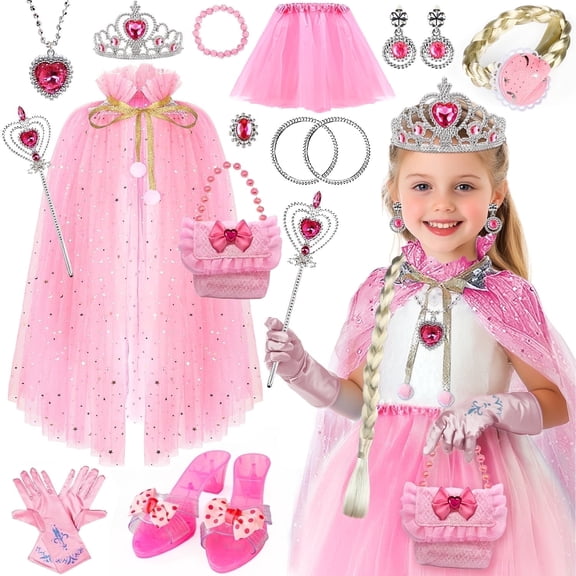 HopeRock Pink Princess Dress Up Toy For Little Girls 3-6 Years, Halloween Costume, Include Jewelry, Shoes, Handbags And Multiple Princess Accessories, Christmas Birthday Gift for Girls.