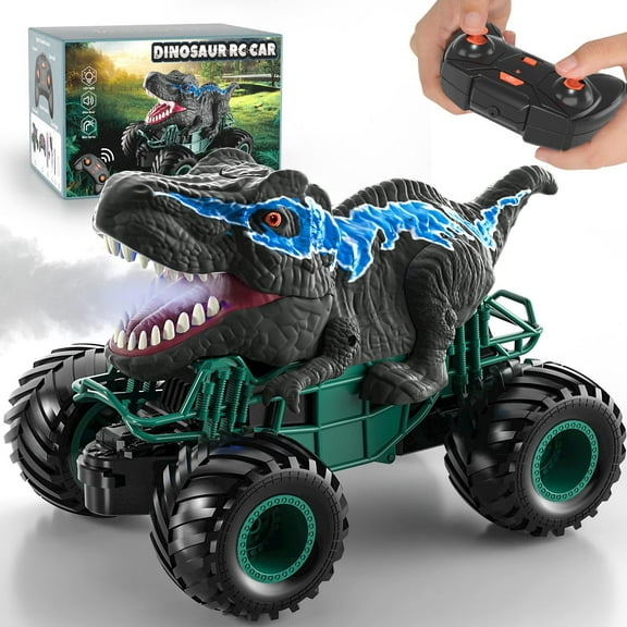 HopeRock Remote Control Dinosaur Toys Car for Boys Kids Ages 3 4 5 6 7 8+ Years, 2.4ghz RC Dinosaur Truck for Toddlers, Electronic Rc Car with Light Sound & Spray All Terrain Car for 3 4 5 6-8 Kids