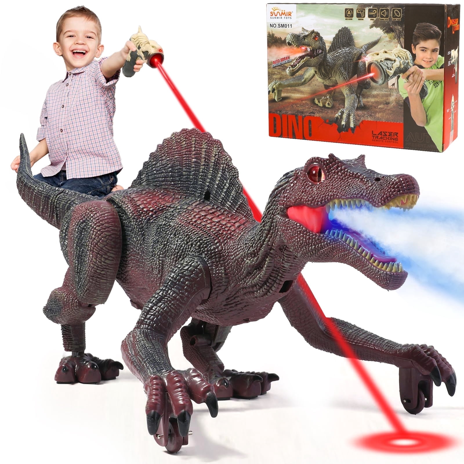 HopeRock Remote Control Dinosaur Toys for Boys 3-6 Years, Electronic RC Spinosaurus Robot Dinosaurs with Spray & Light & Roar, Realistic Walking T-Rex Toys Birthday Gifts for Boys 6-12.