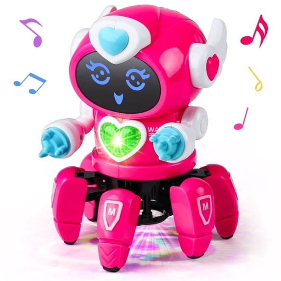 HopeRock Robot Toys for Kids, Smart Electronic Robot Walking Dancing for Todller with Lights/Music, Birthday Gift for Ages 3 4 5 6+ Boys and Girls, Pink.