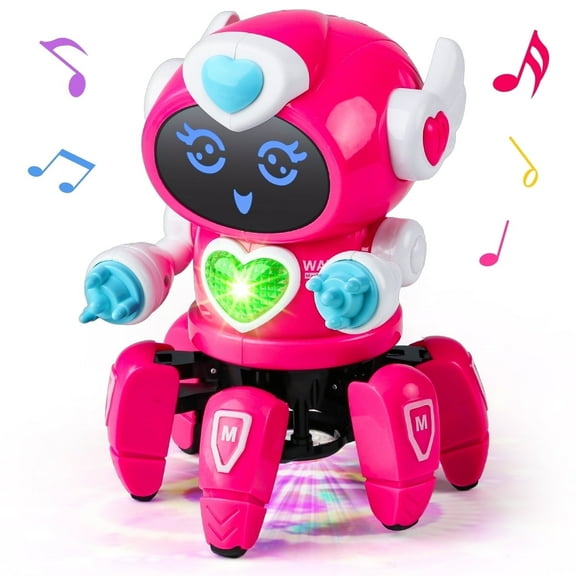 HopeRock Robot Toys for Kids 3-5-7, Smart Electronic Walking Dancing Robot Toys with Flashing Lights and Music, Toddler Toys Robot Toys for Birthday Gift for 2 Years Girl,Pink.