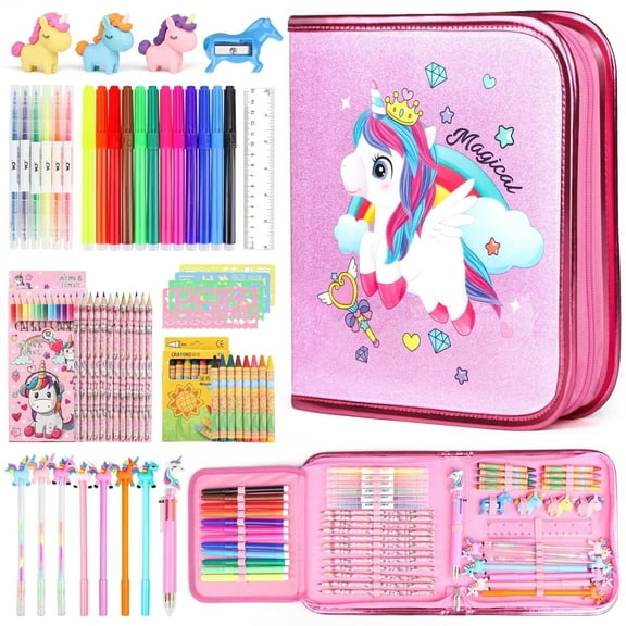 HopeRock Scented Markets Set with Unicorn Art Supplies, 56-Piece Kit,Christmas Birthday Gift for Girls.