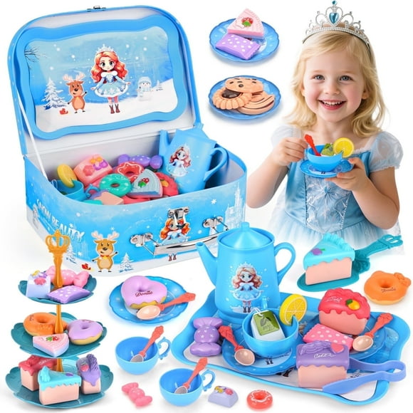 HopeRock 42PCS Tea Party Set for Little Girls, Pretend Play Princess Toys for Toddlers Girls Ages 3 4 5 6 Years, Birthday Gifts for Kids Girls 3-6 Years Old.