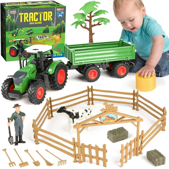 HopeRock Tractor Toy, Farm Toys Set for Toddlers Boys Age 3 4 5 6 Years, Realistic Pretend Play for Little Farmers, Birthday Christmas Gifts for Toddlers 3-6 years old.