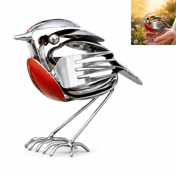 HopeWings Handmade Metal Robin Garden Sculpture Upcycled Silverware Bird Statue , Silverware Bird Art, for Outdoor Patio, Yard, or Desk, Thoughtful Gift for Bird Lovers