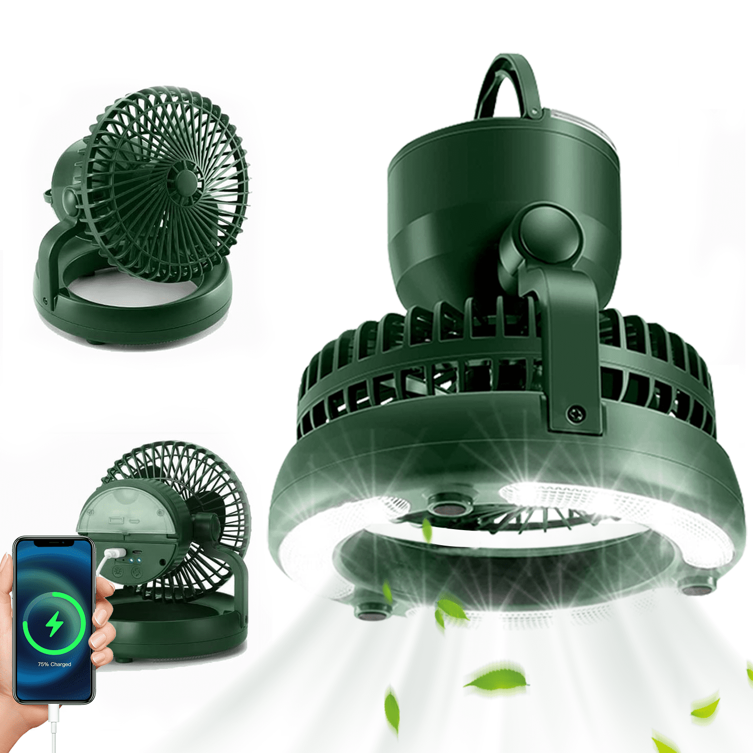 Hopedone Portable Camping Fan with LED Lantern, Rechargeable Battery