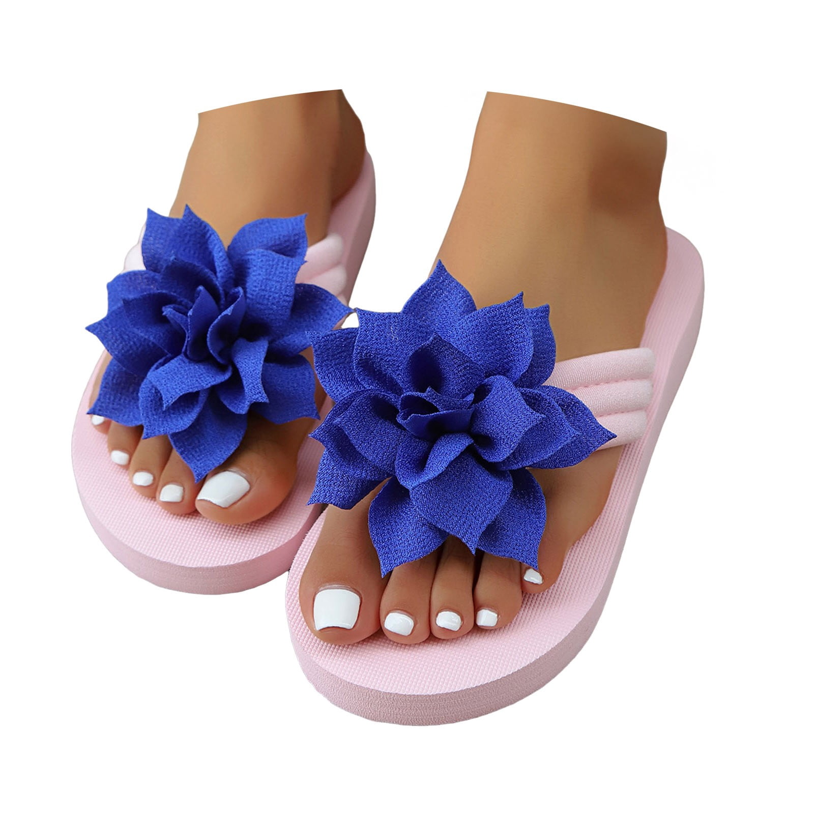Hopepan White Floral Sandals for Women 2026 - Cute Dressy Flat Bridal ...