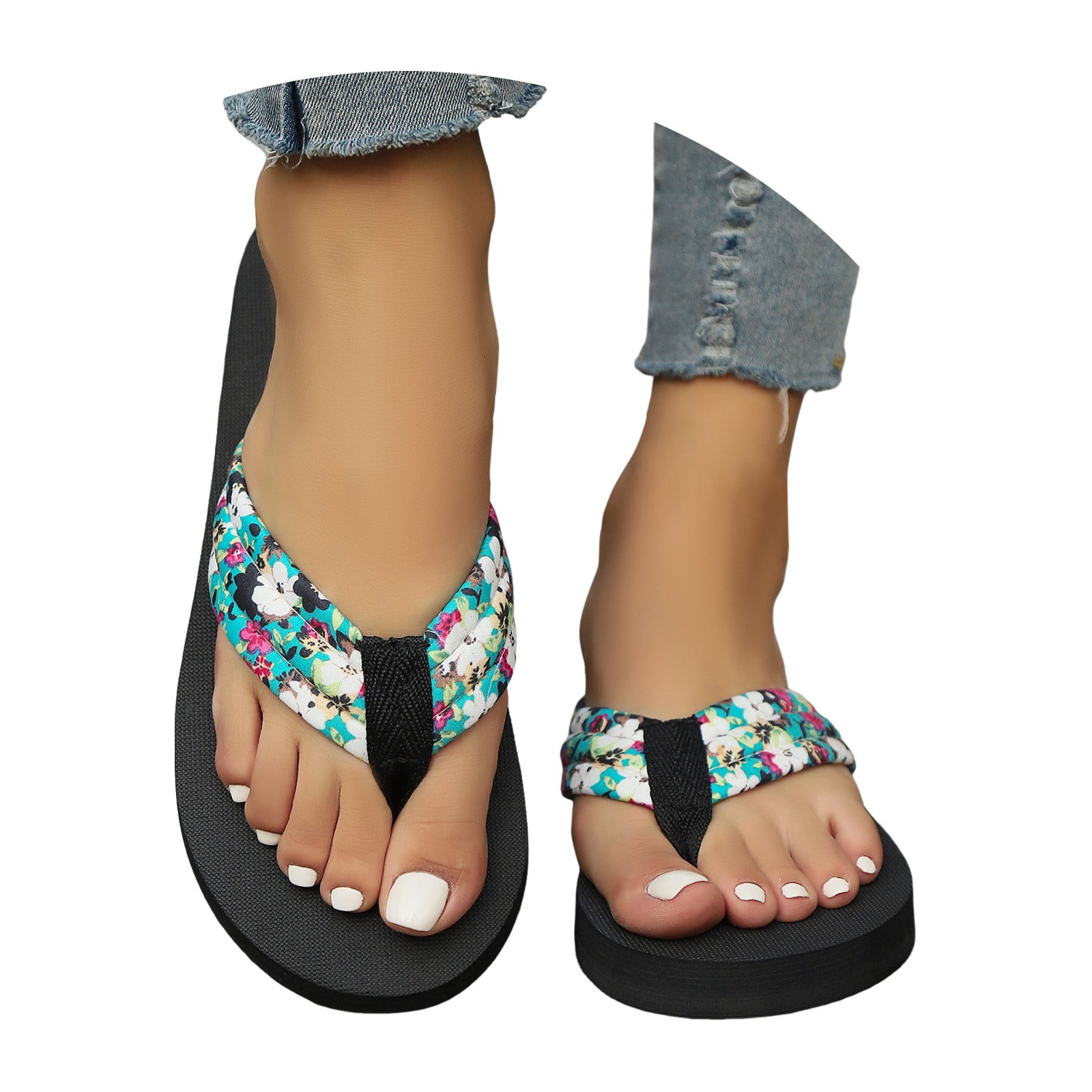 Hopepan White Floral Sandals for Women 2026 - Cute Dressy Flat Bridal ...