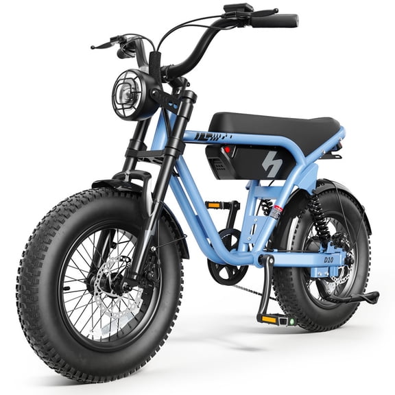 Hopepeak D10 Electric Bike for Teens Adults, 500W Motor up to 28mph, 48V 13Ah Battery 16"×4.0" Fat Tire E Bike, Disc Brakes, Full Suspension, Mountain Ebike,Blue
