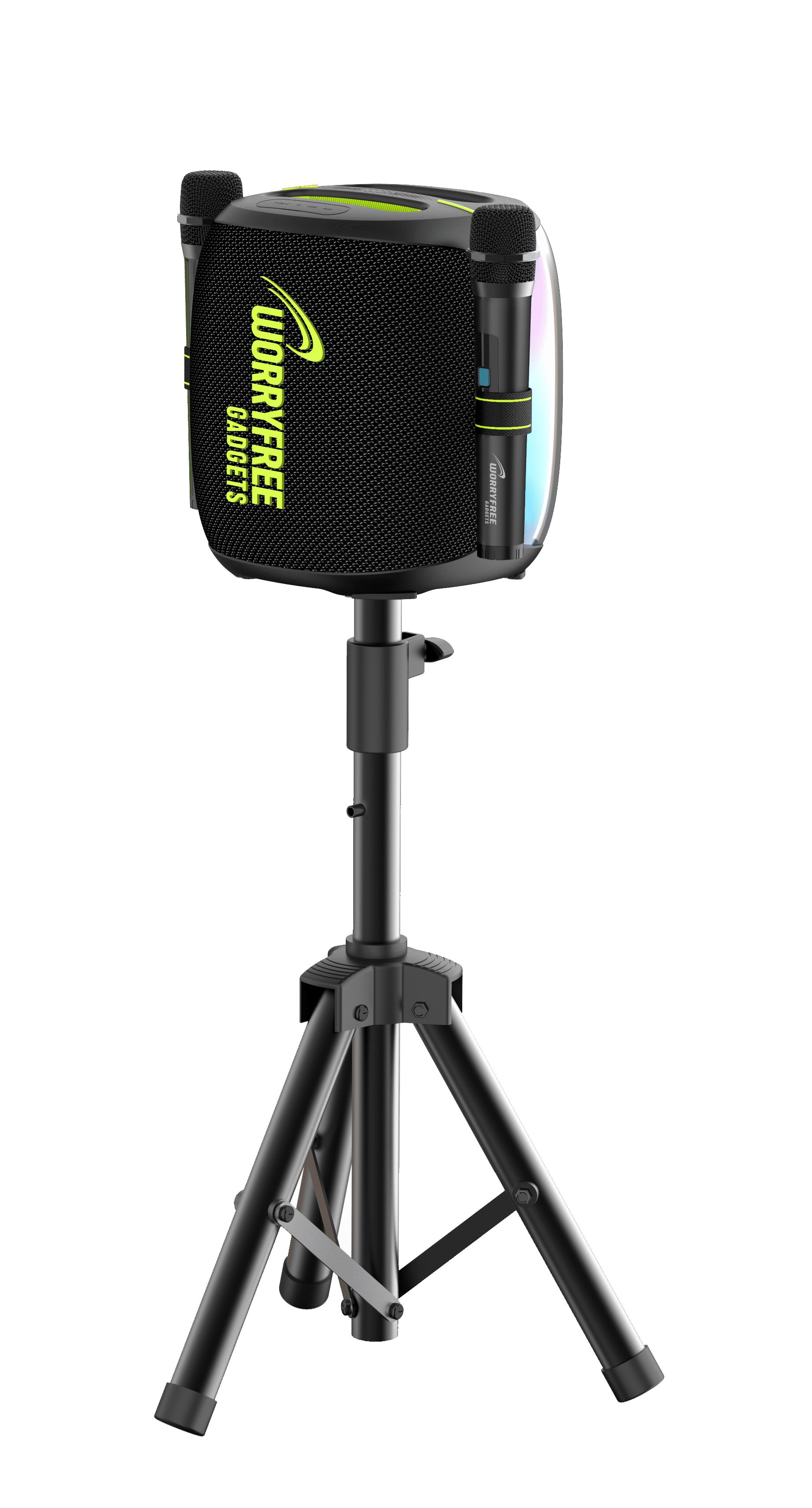 100W Portable Bluetooth Party Speaker with Two Microphones, Tripod stand LED Lights