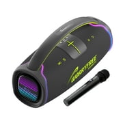مكبر صوت بلوتوث محمول من WorryFree Gadgets بمقبض وميكروفون، مصابيح LED، لاسلكي، وظيفة Big Bass TWS، 300 وات، رمادي