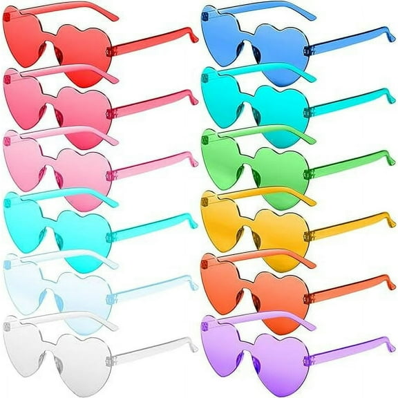 Hopet Unisex Heart Shaped Rimless Sunglasses, Multicolor, 12 Pack, Candy Colorful Glasses, Fun Trendy Transparent Heart Sunglasses Party Favor for Graduation Gift, Summer Party, Birthday, Vacation