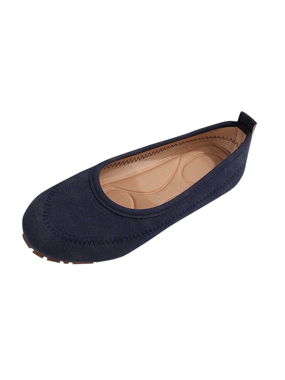 Flats Shoes for Women Flat Heel Breathable Soft Non-Slip Pumps Shoes Trendy Flock Materials Summer And Fall Shoes Women's Flats Shoes Round Toe Slip-Resistant Walking Shoes Navy 38