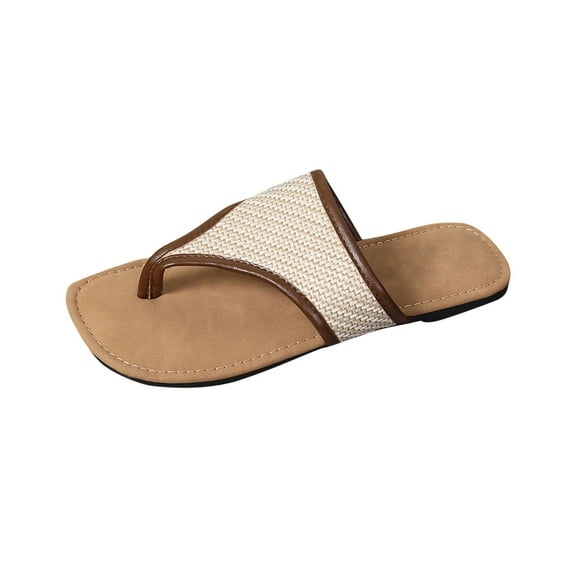 Hopeusnice Flats Shoes for Women Flat Heel Breathable Soft Trendy PU Materials Summer Shoes Thong Sandals Non-Slip Women's Flats Shoes Slip-Resistant Walking Shoes Brown 38