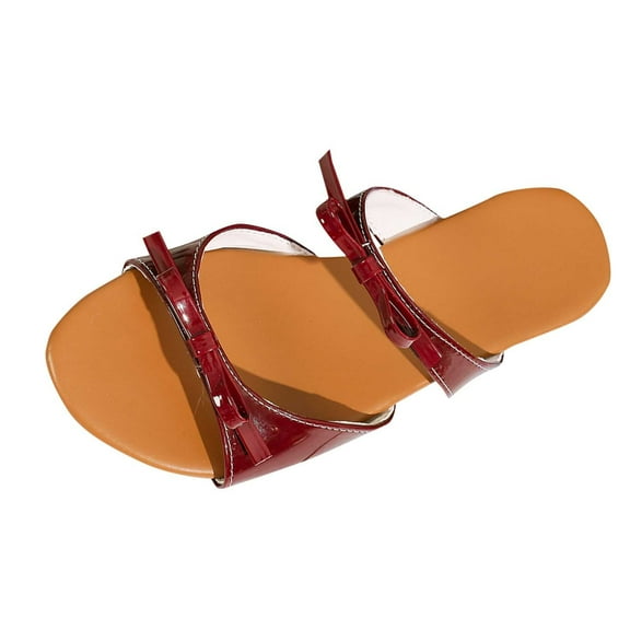 Hopeusnice Flats Shoes for Women Open Toe Breathable Non-Slip Women's Flats Shoes Soft Trendy PU Materials Summer Shoes Flat Heel Shoes for Beach Arch Support Shoes Wine 40