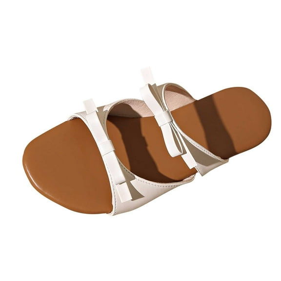 Hopeusnice Flats Shoes for Women Open Toe Breathable Non-Slip Women's Flats Shoes Soft Trendy PU Materials Summer Shoes Flat Heel Shoes for Beach Arch Support Shoes White 37