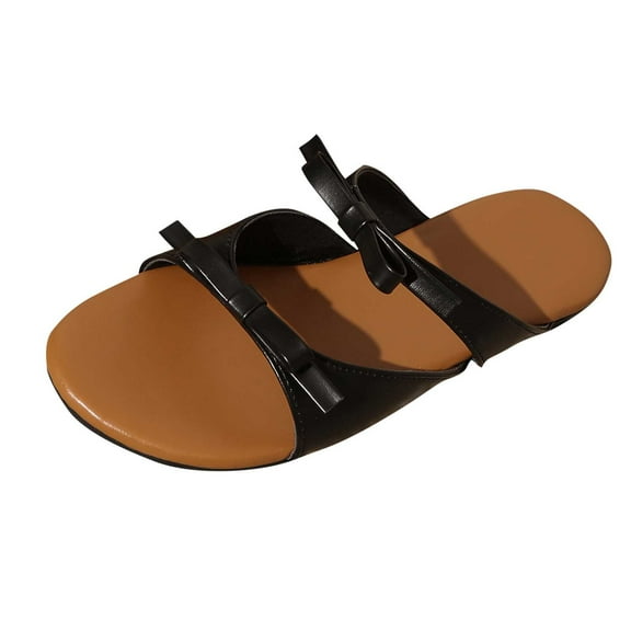 Hopeusnice Flats Shoes for Women Open Toe Breathable Non-Slip Women's Flats Shoes Soft Trendy PU Materials Summer Shoes Flat Heel Shoes for Beach Arch Support Shoes Black 38