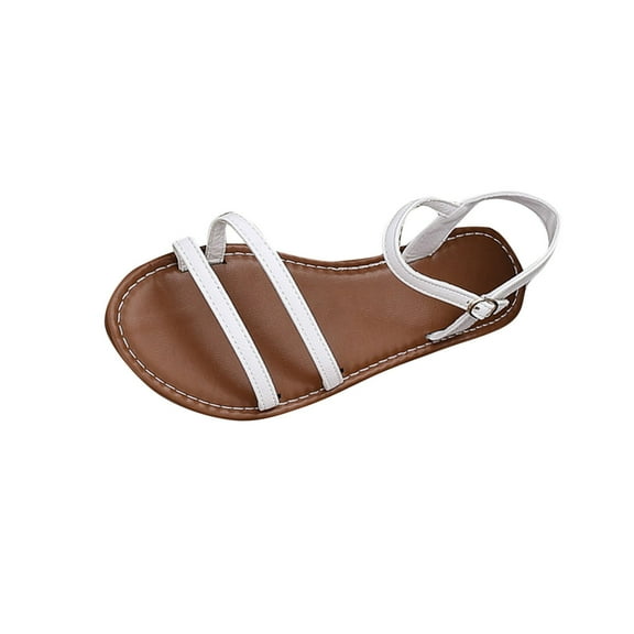 Hopeusnice Flats Shoes for Women Soft Non-Slip Breathable Pu Summer Shoes Open Toe Women's Flats Shoes Flat Heel Trendy Roman Buckle Roman Moisture-Wicking Walking Shoes White 39