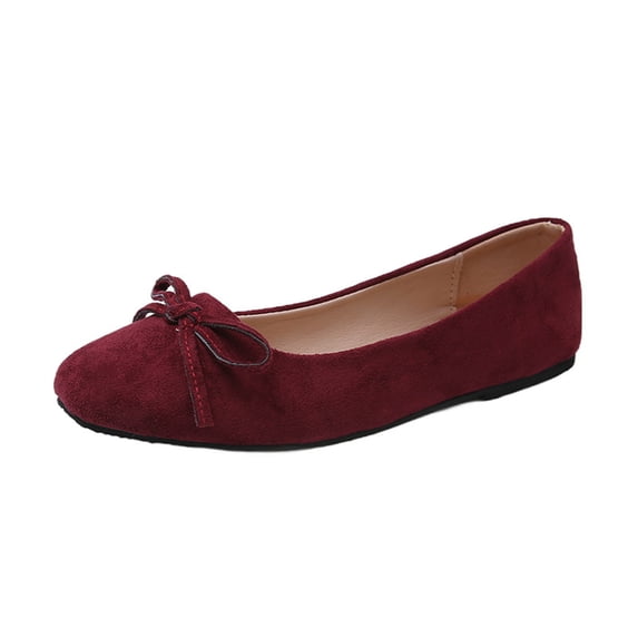 Hopeusnice Flats Shoes for Women Soft Non-Slip Breathable Pumps Shoes Trendy Flat Heel Women's Flats Shoes Flock Materials Summer And Fall Shoes Round Toe Vacation Shoes Wine 41
