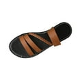 thumbnail image 1 of Hopeusnice Flats Shoes for Women Trendy Non-Slip Breathable PU Materials Summer Shoes Flat Heel Open Toe Sandals Women's Flats Shoes Soft Flexible Walking Shoes Brown 43, 1 of 7