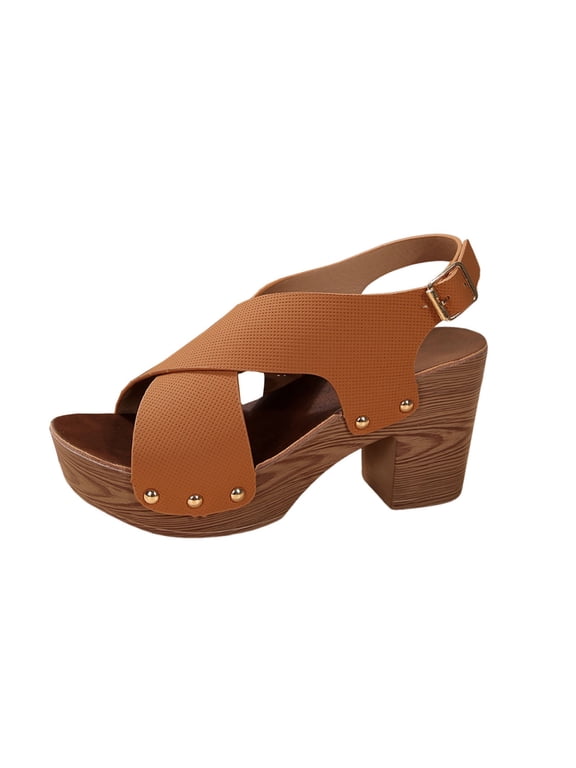 High Heels Shoes for Women Block High Heel Breathable Soft Women's High Heels Shoes PU Materials Summer Shoes Non-Slip Open Toe Sandals Trendy Lightweight Elegant Shoes Brown 42