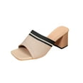 thumbnail image 1 of Hopeusnice High Heels Shoes for Women Non-Slip Cloth Materials Summer Shoes Soft Trendy Breathable Women's High Heels Shoes Open Toe Block High Heel Square Toe Lightweight Elegant Shoes Khaki 35, 1 of 8