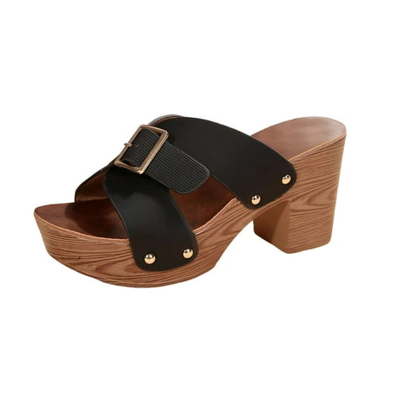 Hopeusnice High Heels Shoes for Women Non-Slip PU Materials Summer Shoes Breathable Block High Heel Women's High Heels Shoes Trendy Soft Open Toe Sandals Moisture-Wicking Elegant Shoes Black 36