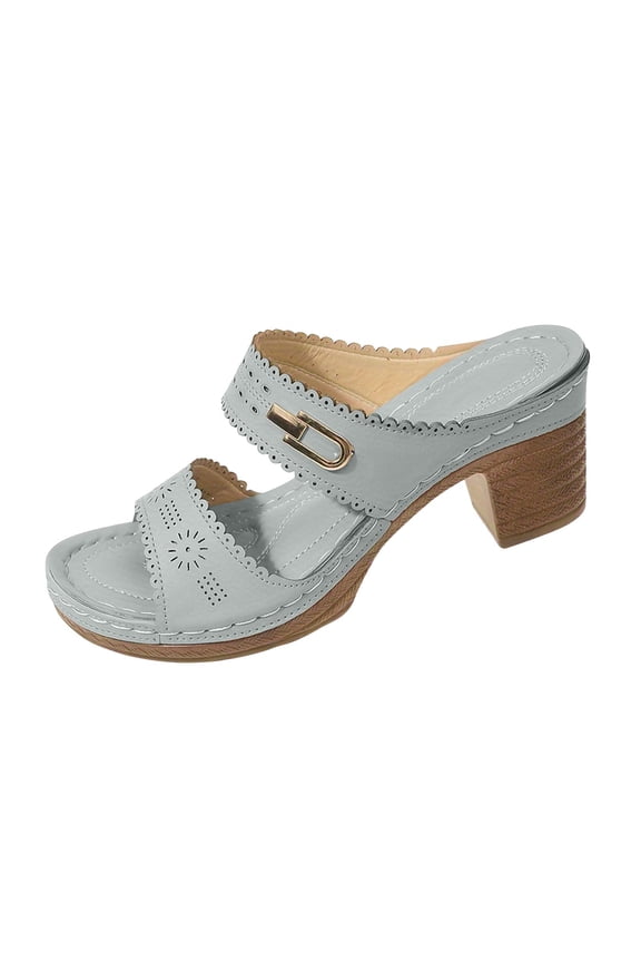 High Heels Shoes for Women Open Toe Breathable Non-Slip Thick-Soled High Heel Trendy Women's High Heels Shoes PU Materials Summer Shoes Soft Elegant Shoes Gray 43