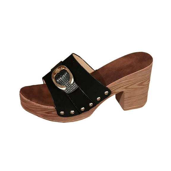 Hopeusnice High Heels Shoes for Women PU Materials Summer Shoes Breathable Soft Trendy Open Toe Sandals Non-Slip Block High Heel Women's High Heels Shoes Comfortable Elegant Shoes Black 42