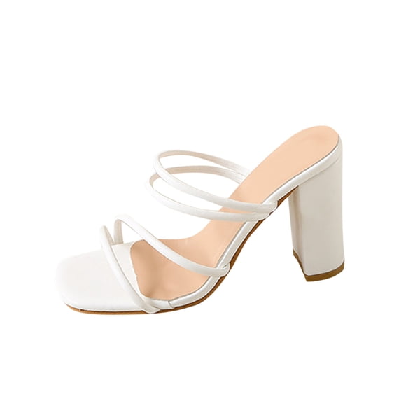 Hopeusnice High Heels Shoes for Women Soft Non-Slip Breathable Open Toe PU Materials Summer Shoes Trendy Women's High Heels Shoes Block High Heel Square Toe Comfortable Elegant Shoes White 38