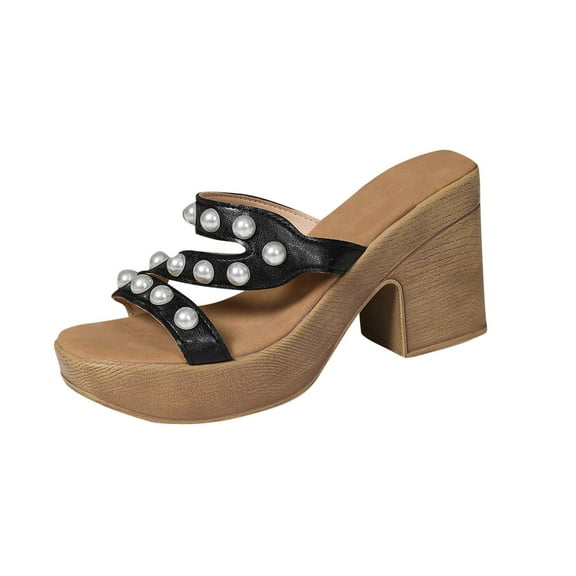 Hopeusnice High Heels Shoes for Women Soft Non-Slip Breathable PU Materials Summer Shoes Block High Heel Women's High Heels Shoes Open Toe Sandals Trendy Roman Elegant Shoes Black 37