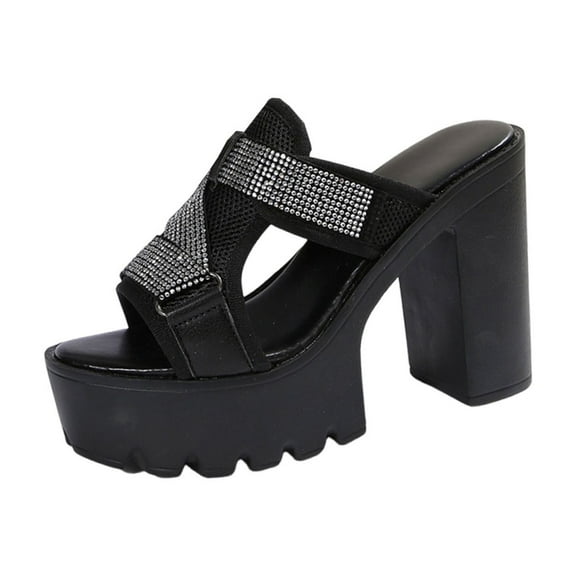 Hopeusnice High Heels Shoes for Women Thick-Soled High Heel Breathable Soft Trendy Open Toe Non-Slip Women's High Heels Shoes PU Materials Summer Shoes Elegant Shoes Black 38