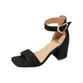 thumbnail image 1 of Hopeusnice High Mid-Heels Shoes for Women Trendy Non-Slip Breathable Block Mid-Heel Flock Summer Shoes Women's High Mid-Heels Shoes Open Toe Soft Square Toe Buckle Square Toe Outdoor Shoes Black 39, 1 of 9