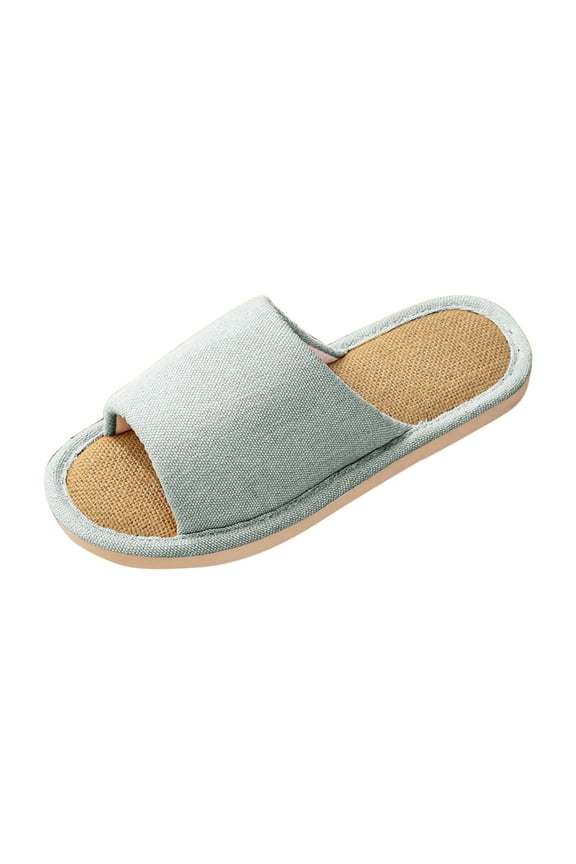 Home Slippers for Women And Men Flat Heel Breathable Trendy Flax Materials Summer Shoes Women's Slippers Non-Slip Soft Open Toe Slip-Resistant Walking Shoes Blue 40