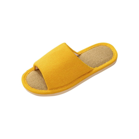 Hopeusnice Home Slippers for Women And Men Flat Heel Breathable Trendy Flax Materials Summer Shoes Women's Slippers Non-Slip Soft Open Toe Slip-Resistant Walking Shoes Yellow 40