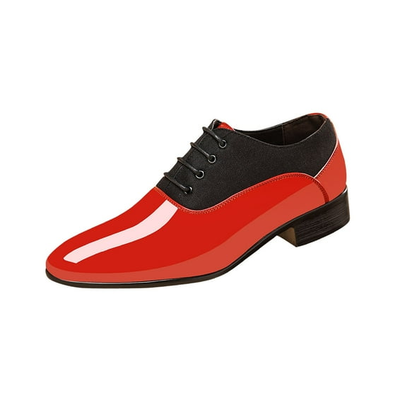 Hopeusnice Leather Shoes for Men Soft Non-Slip PU Materials Summer And Fall Shoes Flat Heel Pumps Shoes Trendy Men's Leather Shoes Breathable Rubber Sole Arch Support Shoes Red 48