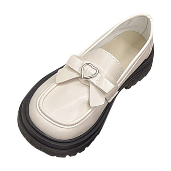 Hopeusnice Leather Shoes for Women Trendy Non-Slip Breathable Thick-Soled Heel Classic Loafers Pu Fall Slip-Ons Soft Pumps Shoes Leather Shoes Office Shoes Comfortable Walking Shoes Beige 37