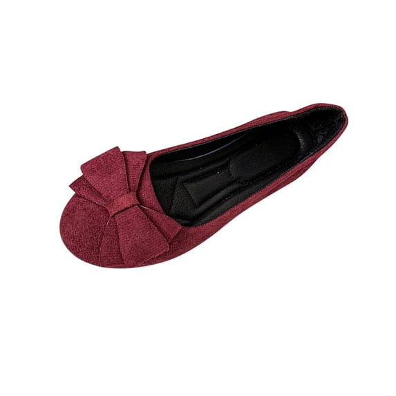 Hopeusnice Low Heels Shoes for Women Flock Summer And Fall Driving Shoes Breathable Soft Non-Slip Trendy Flat Heel Women's Low Heels Shoes Pumps Shoes Round Toe Moisture-Wicking Walking Shoes Wine 36