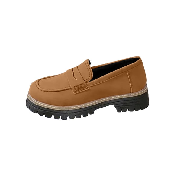 Hopeusnice Mid-Heels Shoes Non-Slip Breathable Pu Fall Slip-Ons Trendy Thick-Soled Mid-Heel Classic Loafers Soft Pumps Shoes Round Toe Office Shoes Comfortable Walking Shoes Brown 39