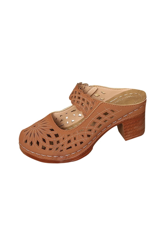 Middle Mid-Heels Shoes for Women PU Materials Summer Shoes Breathable Soft Trendy Non-Slip Block Mid-Heel Open Toe Sandals Women's Middle Mid-Heels Shoes Comfortable Walking Shoes Brown 38