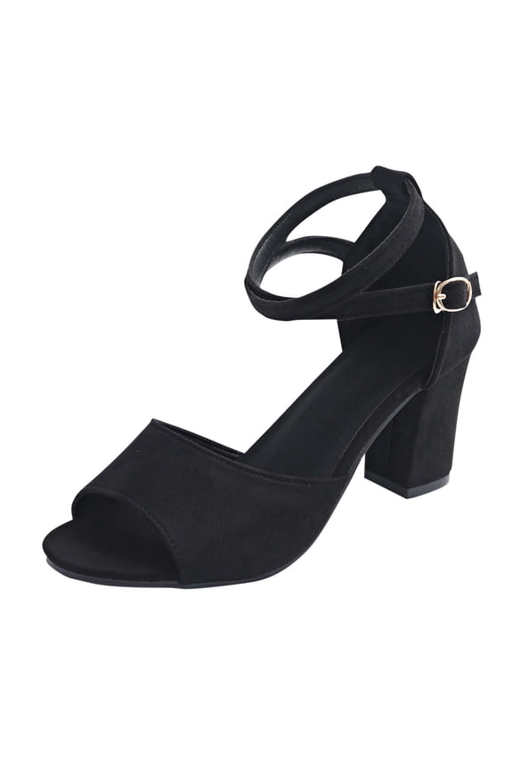 Sandals for Women Block Heel Breathable Soft Flock Materials Summer Shoes Women's Sandals Trendy Open Toe Non-Slip Buckle Moisture-Wicking Walking Shoes Black 42