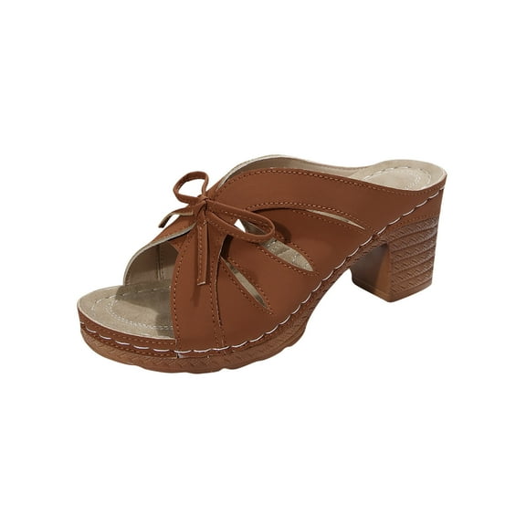 Hopeusnice Sandals for Women Block Heel Breathable Soft Women's Sandals Open Toe Non-Slip PU Materials Summer Shoes Trendy Roman Slip-Resistant Walking Shoes Brown 41